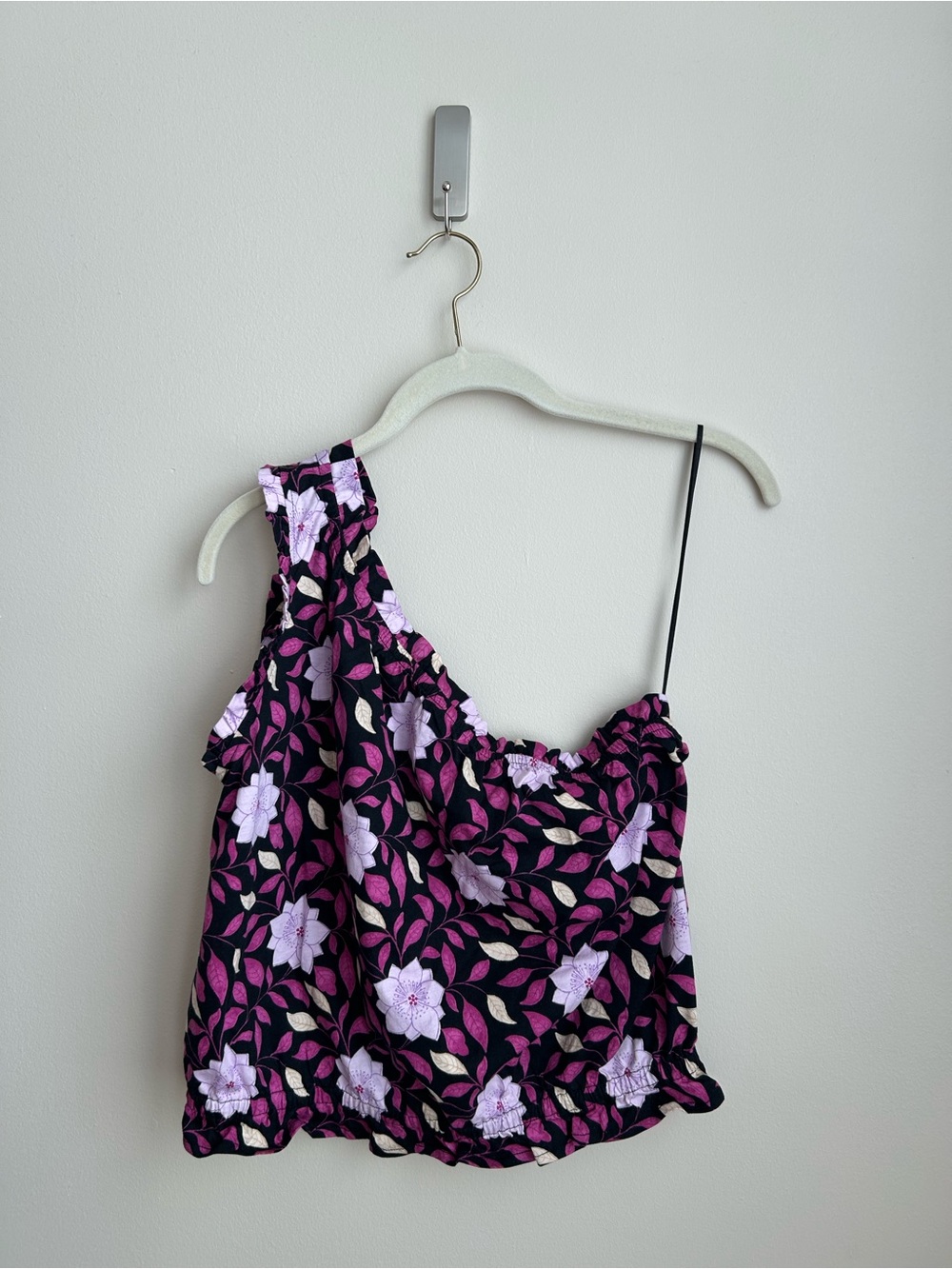 Ann Taylor Black Floral One-Shoulder Camisole - Pink, Lavender, Green